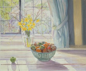 Fruitschaal met Lentebloemen, 1990 door Timothy Easton
